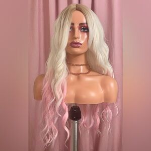Light Blonde To Pink Rose Ombré Synthetic Wig